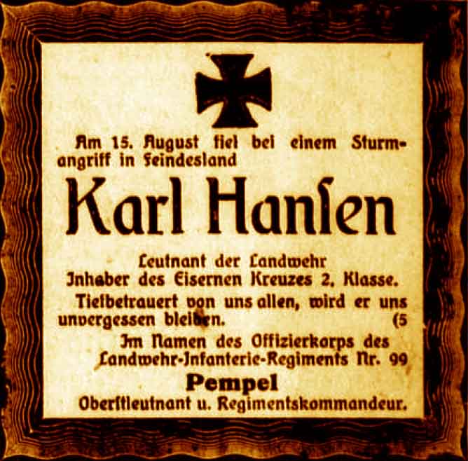 Anzeige im General-Anzeiger vom 8. Oktober 1915