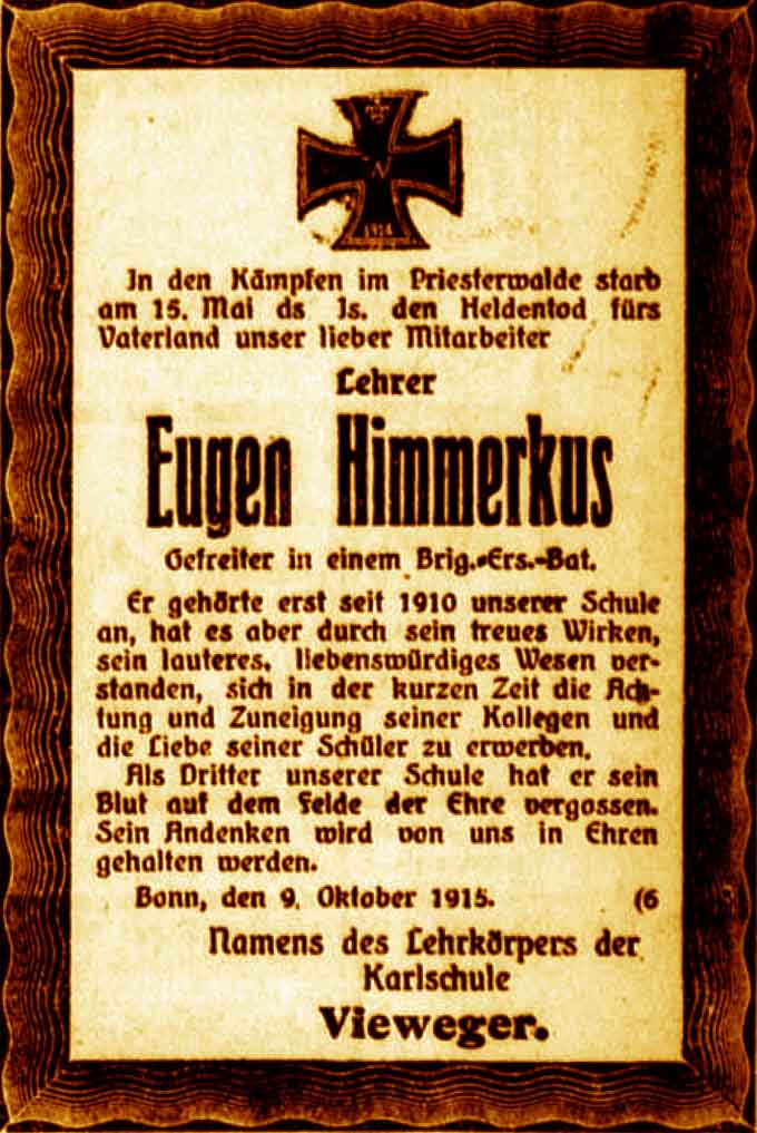 Anzeige im General-Anzeiger vom 9. Oktober 1915