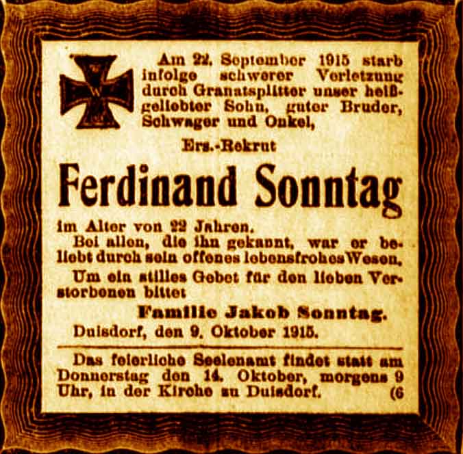 Anzeige im General-Anzeiger vom 9. Oktober 1915