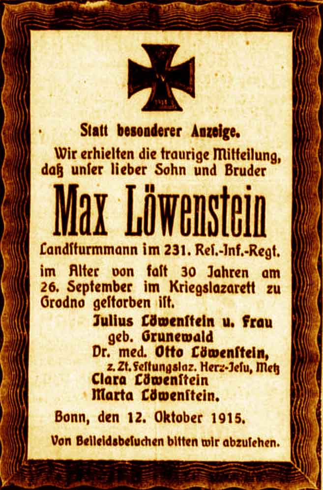 Anzeige im General-Anzeiger vom 13. Oktober 1915