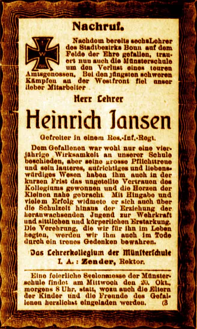 Anzeige im General-Anzeiger vom 13. Oktober 1915