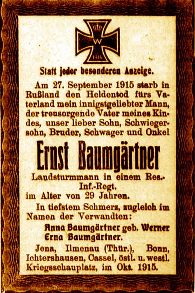 Anzeige im General-Anzeiger vom 14. Oktober 1915