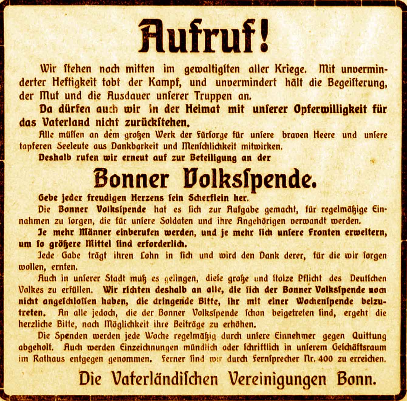 Anzeige im General-Anzeiger vom 16. Oktober 1915