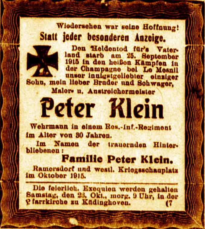 Anzeige im General-Anzeiger vom 17. Oktober 1915
