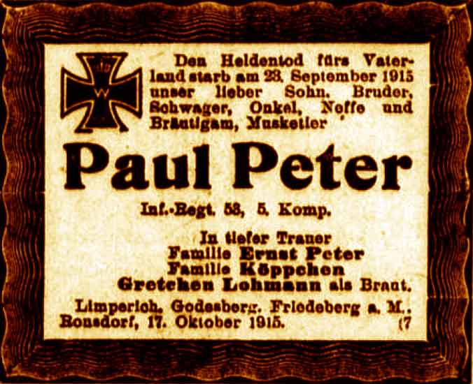 Anzeige im General-Anzeiger vom 17. Oktober 1915