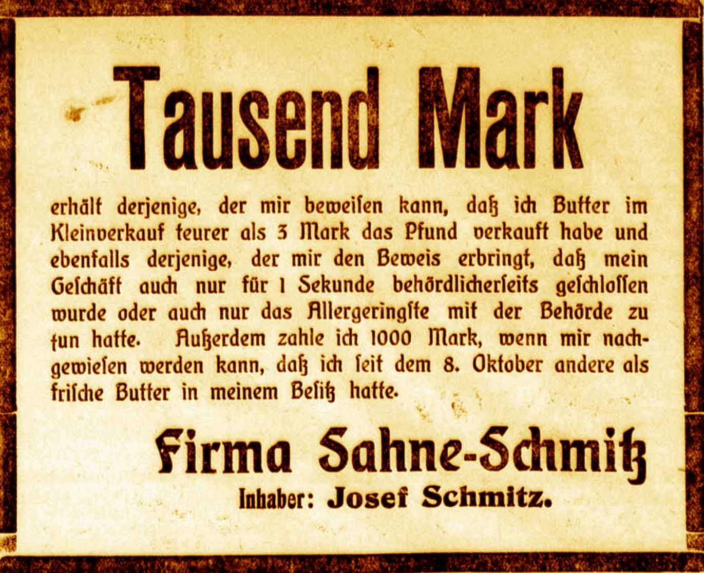 Anzeige im General-Anzeiger vom 18. Oktober 1915