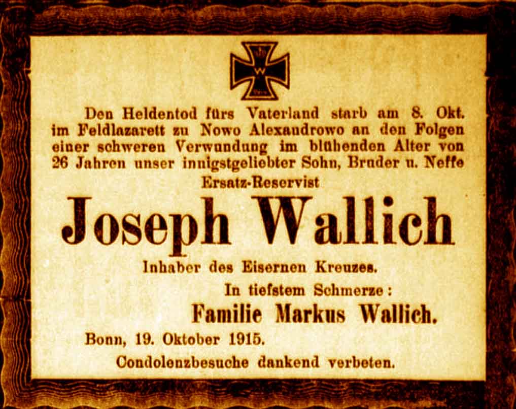Anzeige im General-Anzeiger vom 19. Oktober 1915