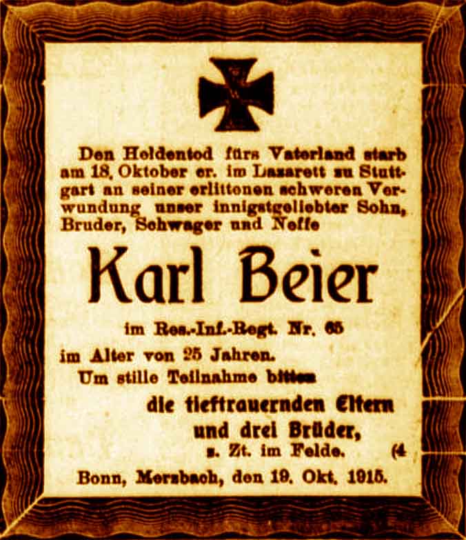 Anzeige im General-Anzeiger vom 21. Oktober 1915
