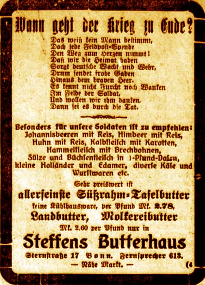 Anzeige im General-Anzeiger vom 21. Oktober 1915