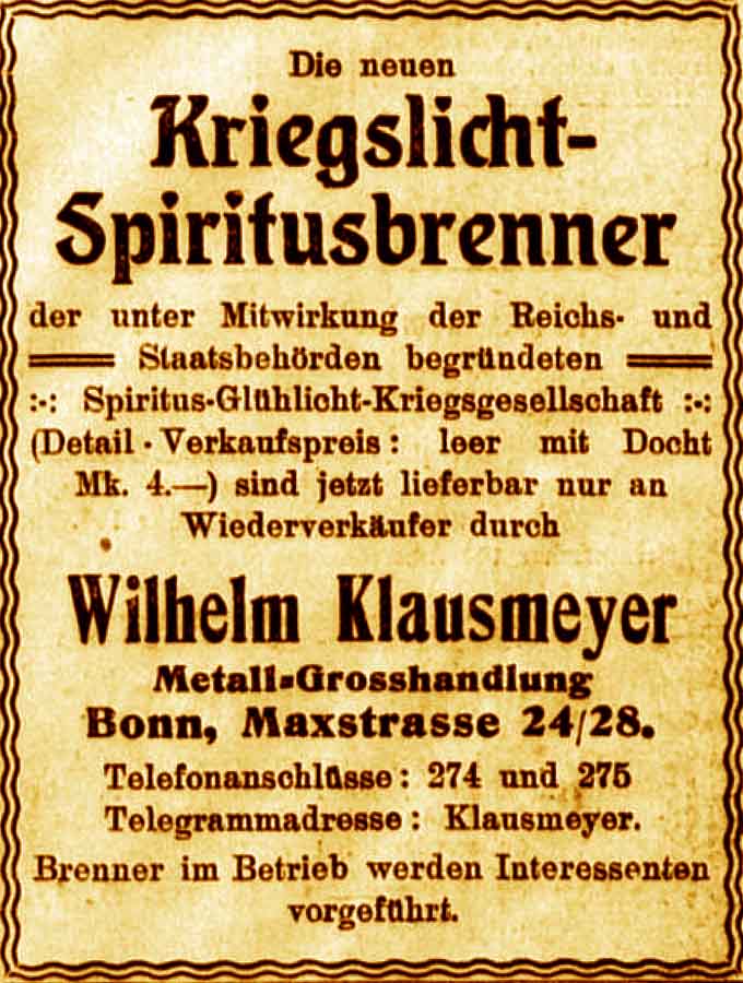 Anzeige im General-Anzeiger vom 23. Oktober 1915
