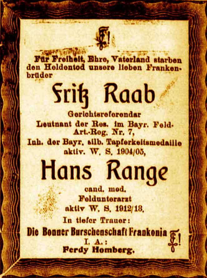 Anzeige im General-Anzeiger vom 25. Oktober 1915
