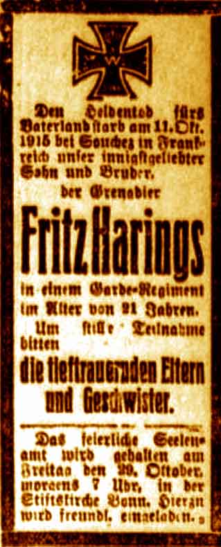 Anzeige im General-Anzeiger vom 27. Oktober 1915