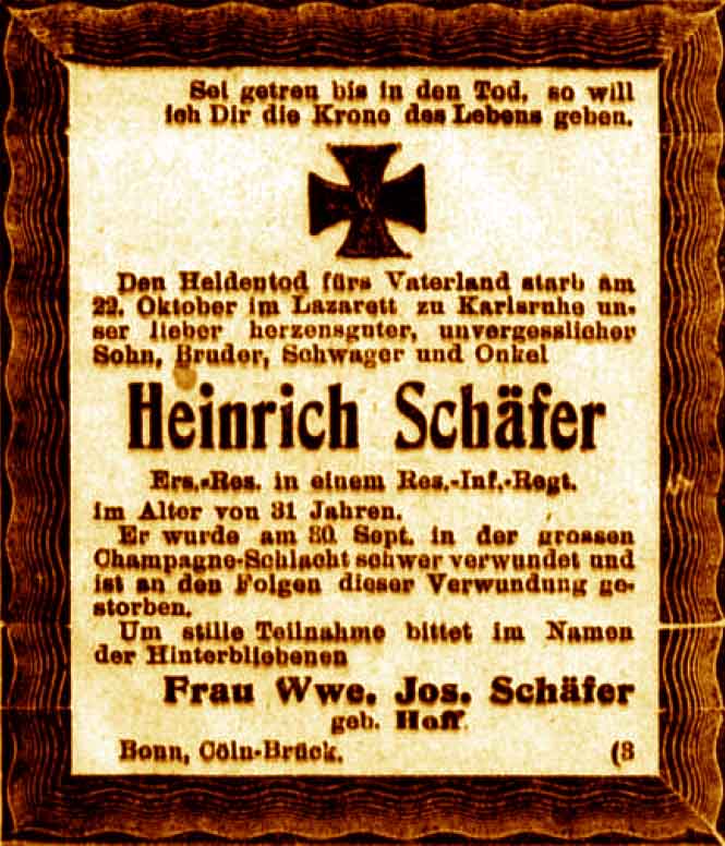 Anzeige im General-Anzeiger vom 27. Oktober 1915