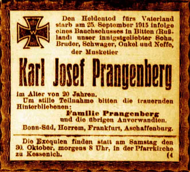 Anzeige im General-Anzeiger vom 28. Oktober 1915