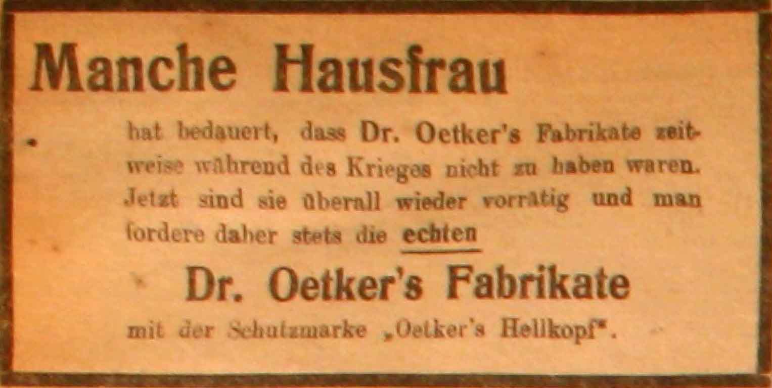 Anzeige in der Deutschen Reichs-Zeitung vom 29. Oktober 1915