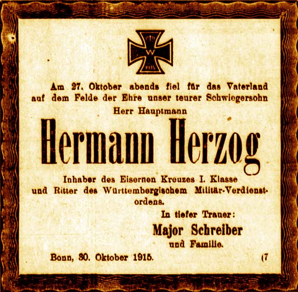Anzeige im General-Anzeiger vom 31. Oktober 1915