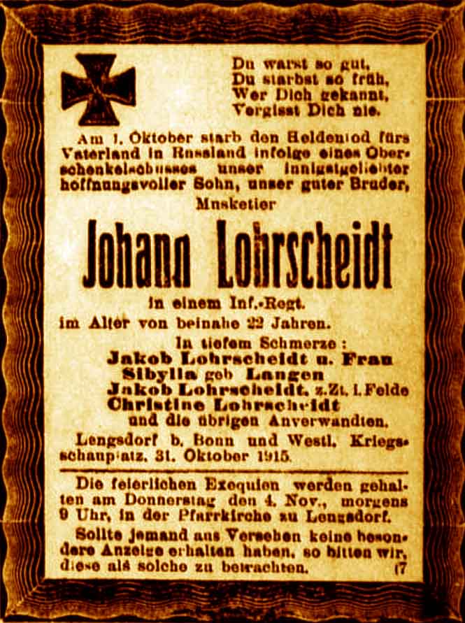 Anzeige im General-Anzeiger vom 31. Oktober 1915