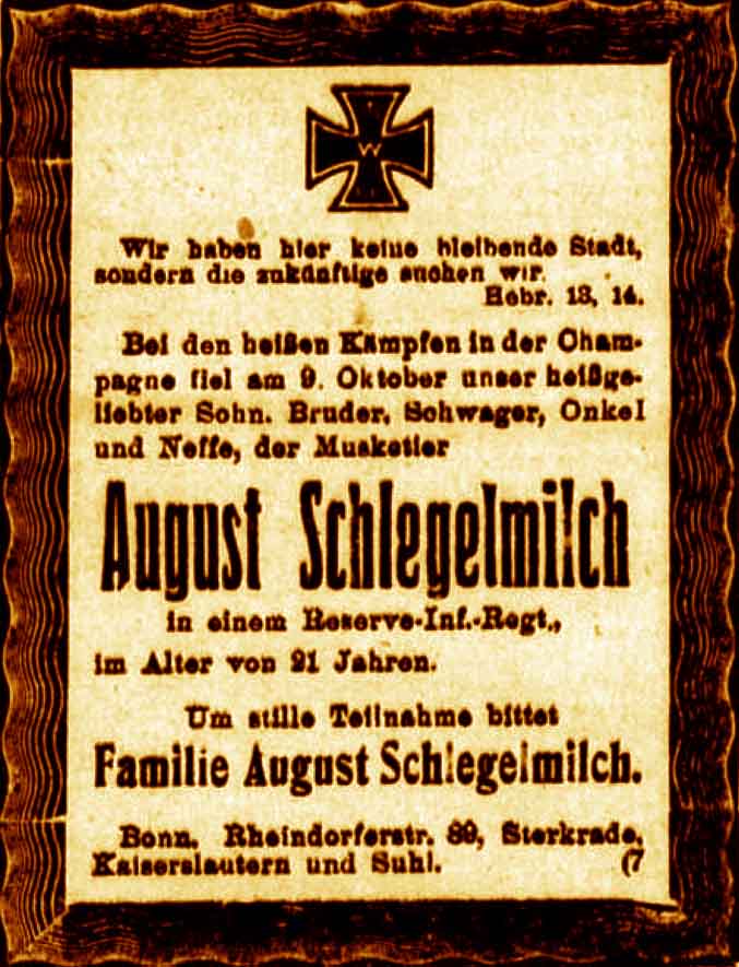 Anzeige im General-Anzeiger vom 31. Oktober 1915