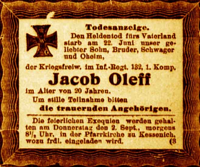 Anzeige im General-Anzeiger vom 1. September 1915