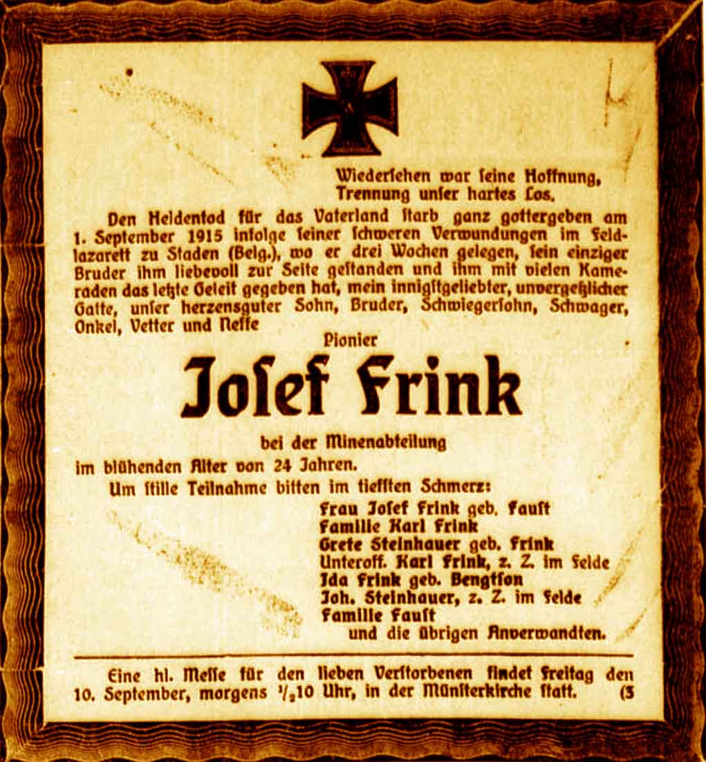Anzeige im General-Anzeiger vom 8. September 1915