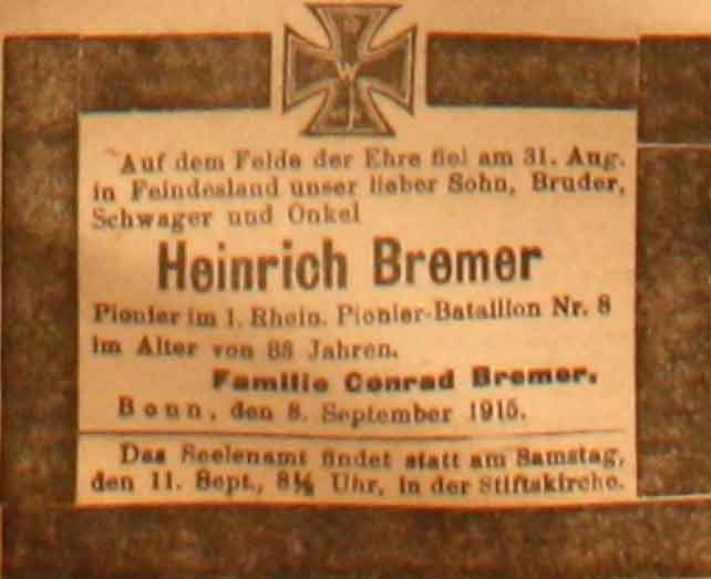 Anzeige in der Deutschen Reichs-Zeitung vom 9. September 1915