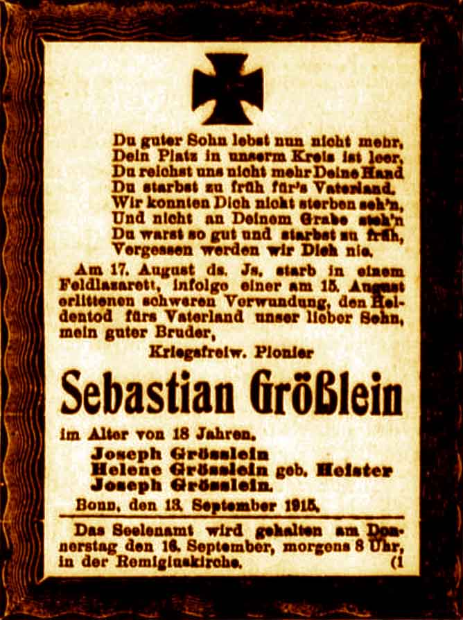 Anzeige im General-Anzeiger vom 13. September 1915