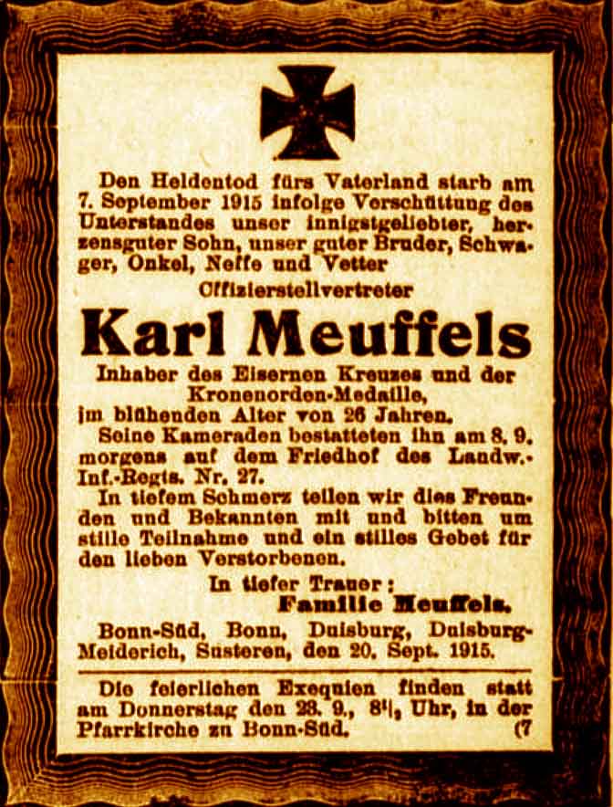 Anzeige im General-Anzeiger vom 19. September 1915