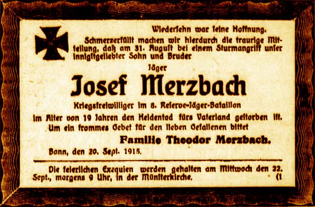 Anzeige im General-Anzeiger vom 20. September 1915