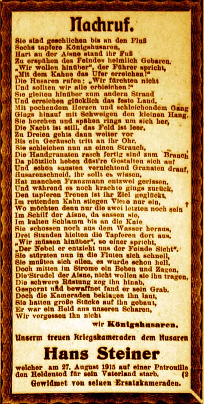 Anzeige im General-Anzeiger vom 28. September 1915