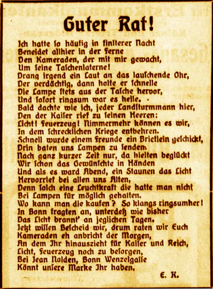 Anzeige im General-Anzeiger vom 23. April 1916