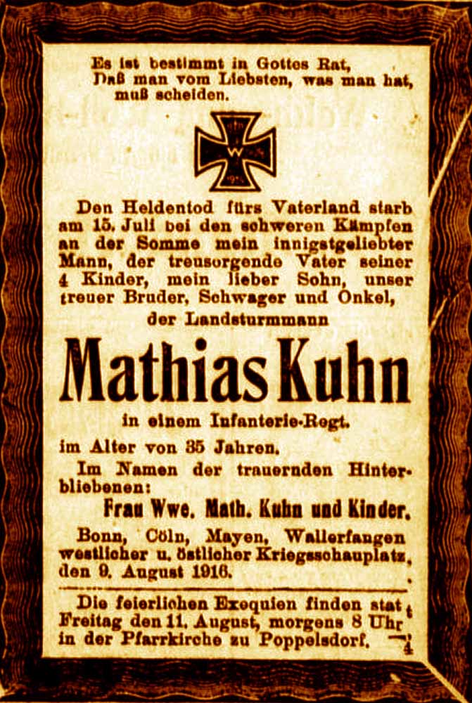 Anzeige im General-Anzeiger vom 10. August 1916