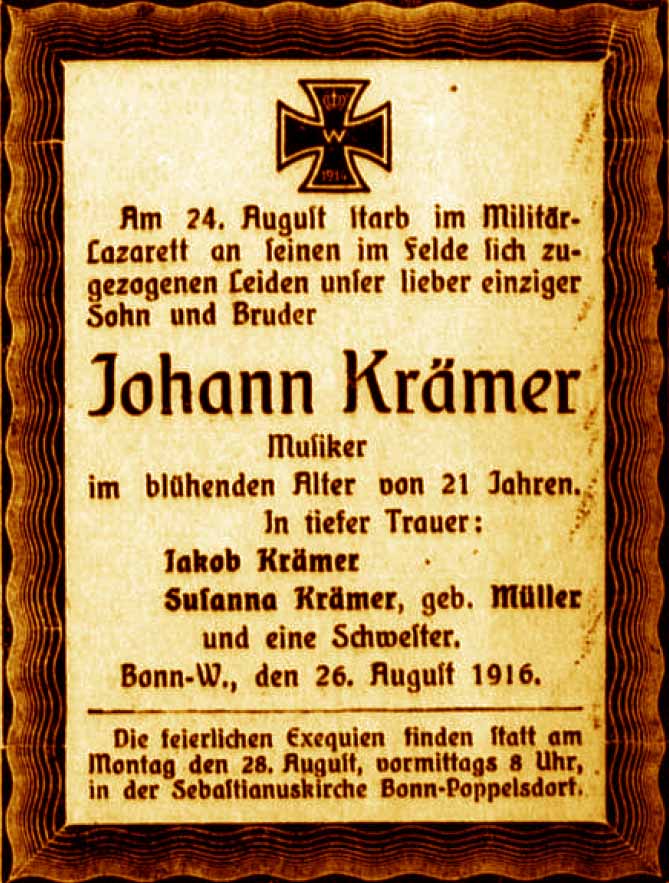 Anzeige im General-Anzeiger vom 27. August 1916