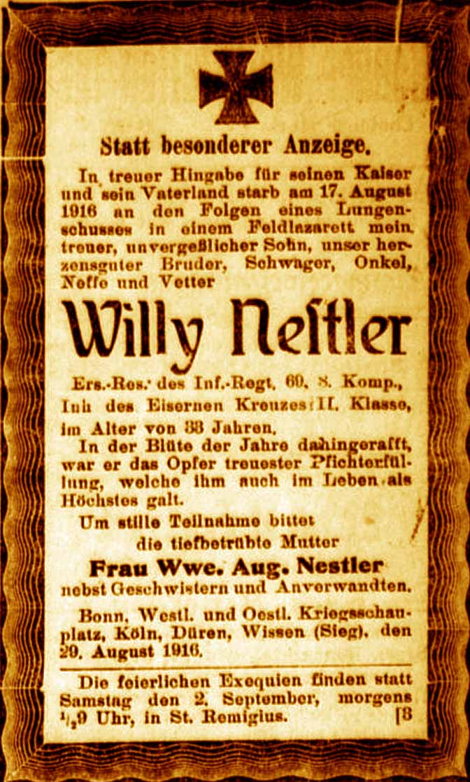 Anzeige im General-Anzeiger vom 30. August 1916