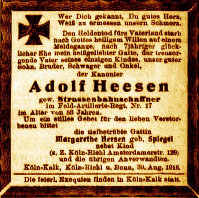 Anzeige im General-Anzeiger vom 31. August 1916