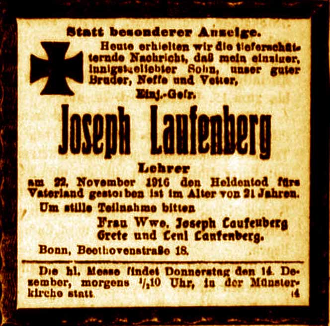 Anzeige im General-Anzeiger vom 7. Dezember 1916