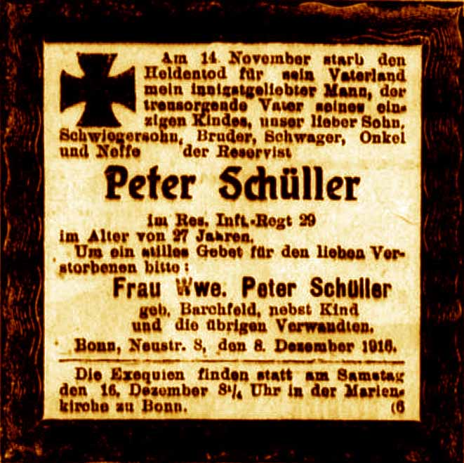 Anzeige im General-Anzeiger vom 9. Dezember 1916