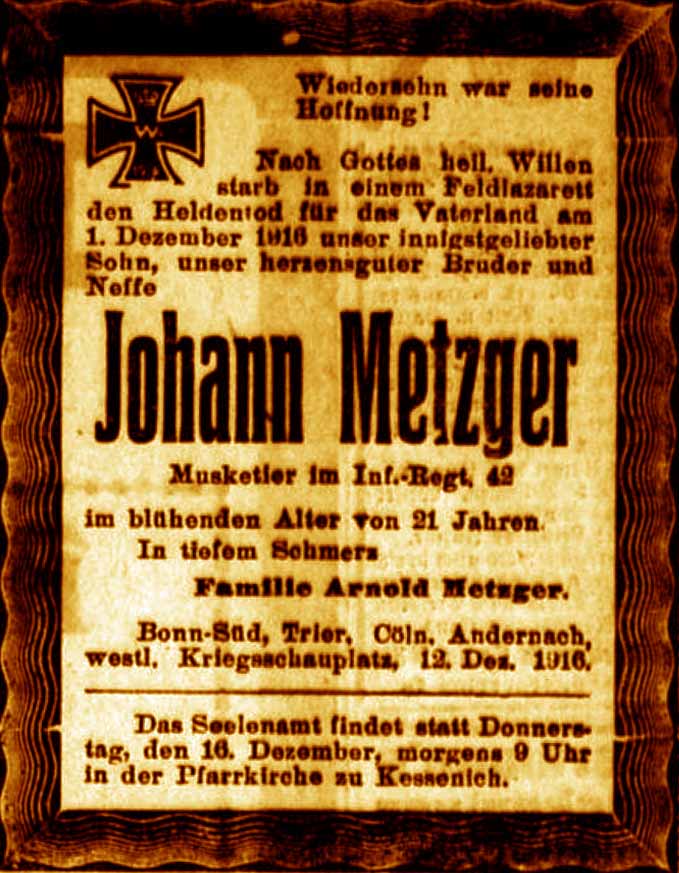 Anzeige im General-Anzeiger vom 12. Dezember 1916
