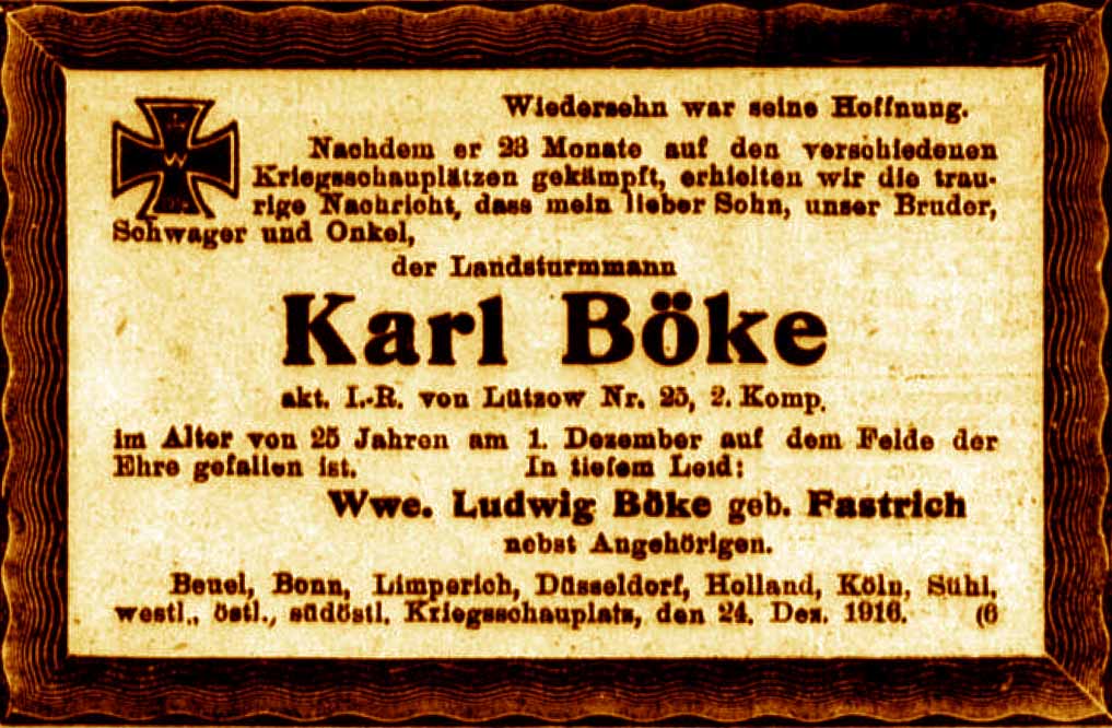 Anzeige im General-Anzeiger vom 23. Dezember 1916