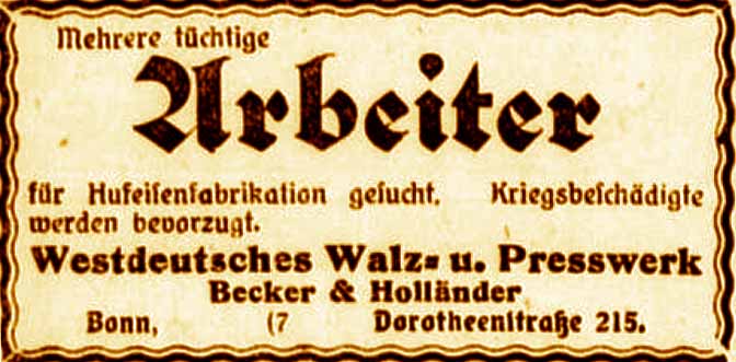 Anzeige im General-Anzeiger vom 11. Februar 1916