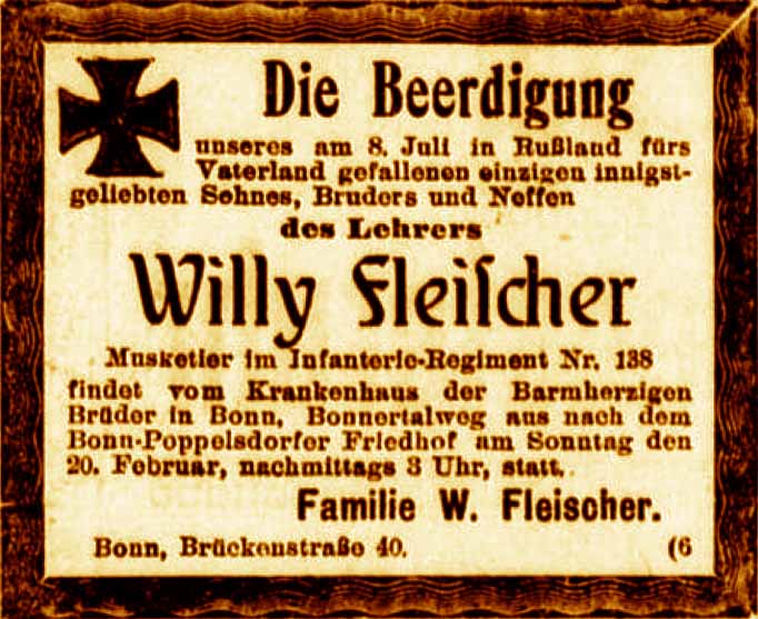 Anzeige im General-Anzeiger vom 19. Februar 1916