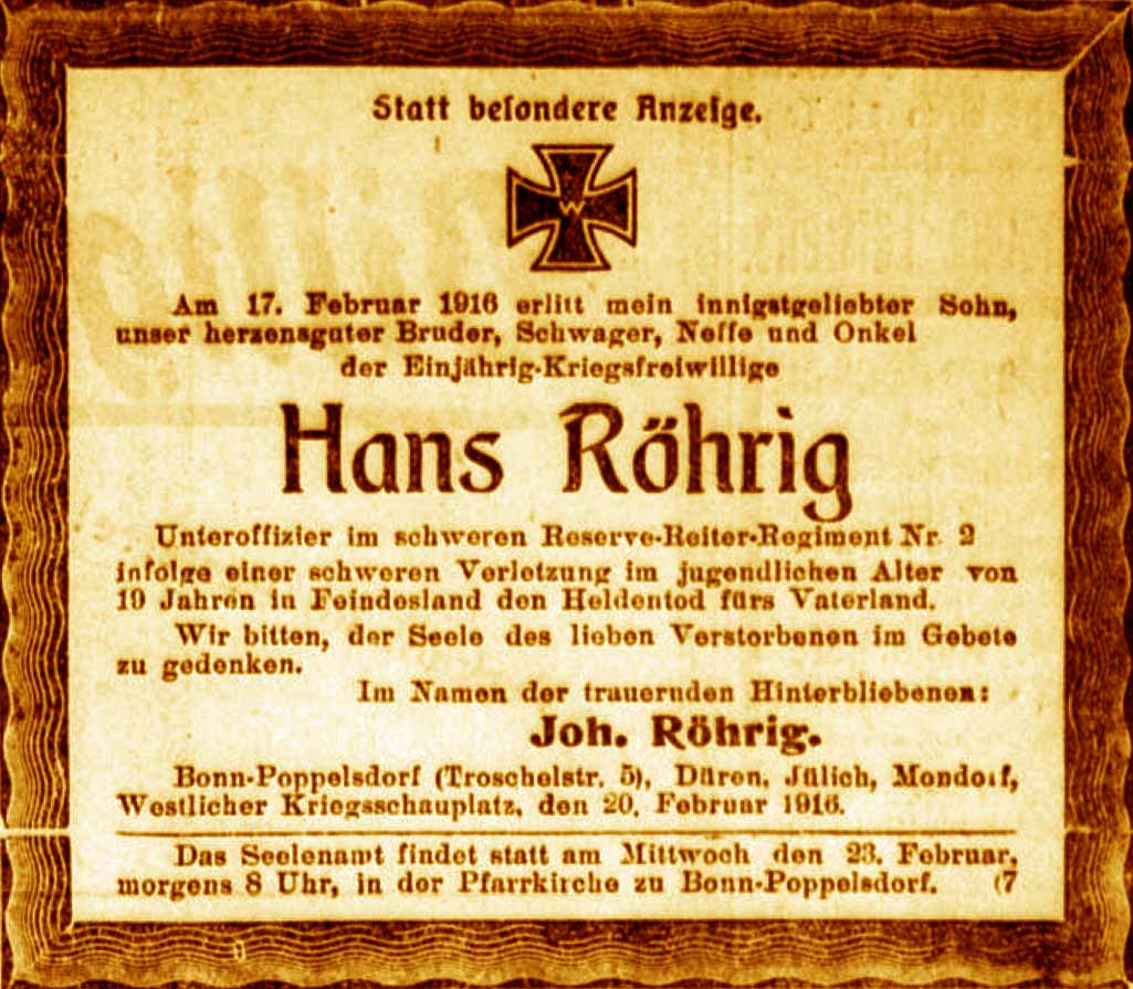 Anzeige im General-Anzeiger vom 20. Februar 1916