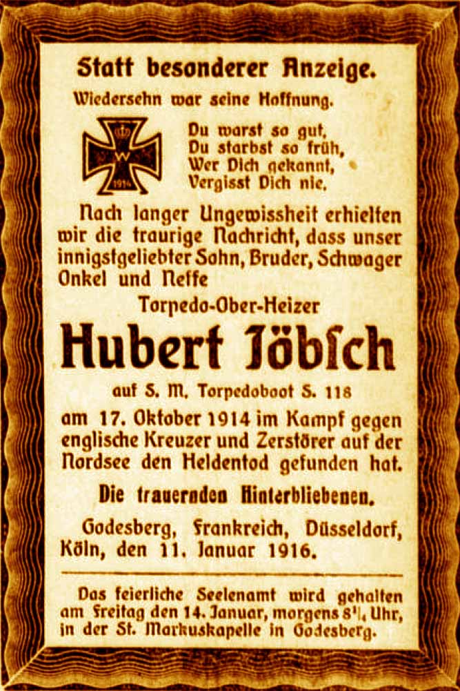 Anzeige im General-Anzeiger vom 11. Januar 1916