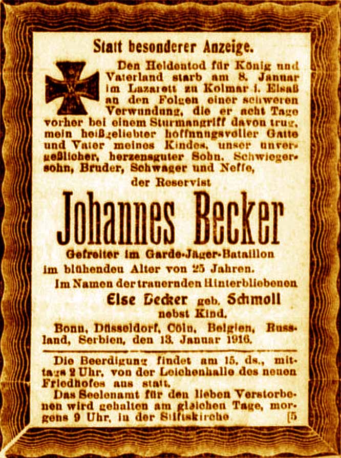 Anzeige im General-Anzeiger vom 14. Januar 1916