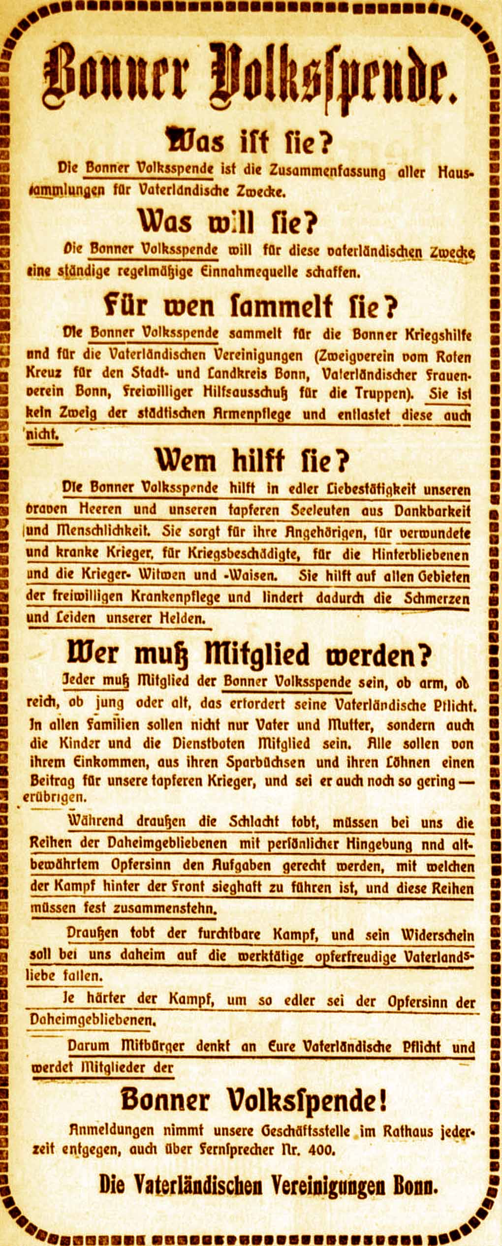 Anzeige im General-Anzeiger vom 14. Januar 1916