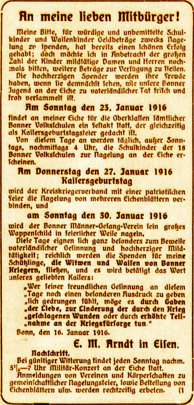 Anzeige im General-Anzeiger vom 17. Januar 1916