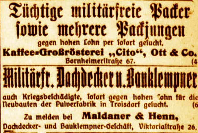 Anzeigen im General-Anzeiger vom 20. Januar 1916