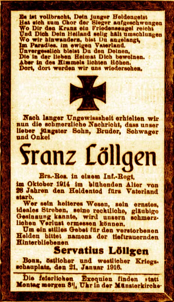 Anzeige im General-Anzeiger vom 22. Januar 1916