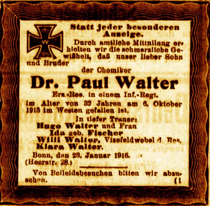 Anzeige im General-Anzeiger vom 24. Januar 1916