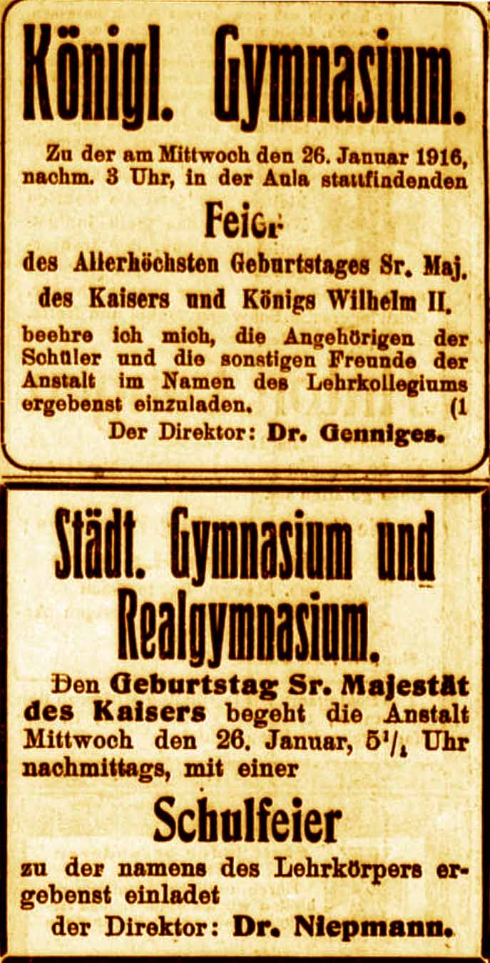 Anzeigen im General-Anzeiger vom 24. Januar 1916