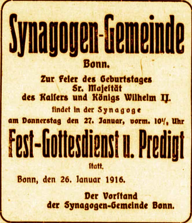 Anzeige im General-Anzeiger vom 26. Januar 1916